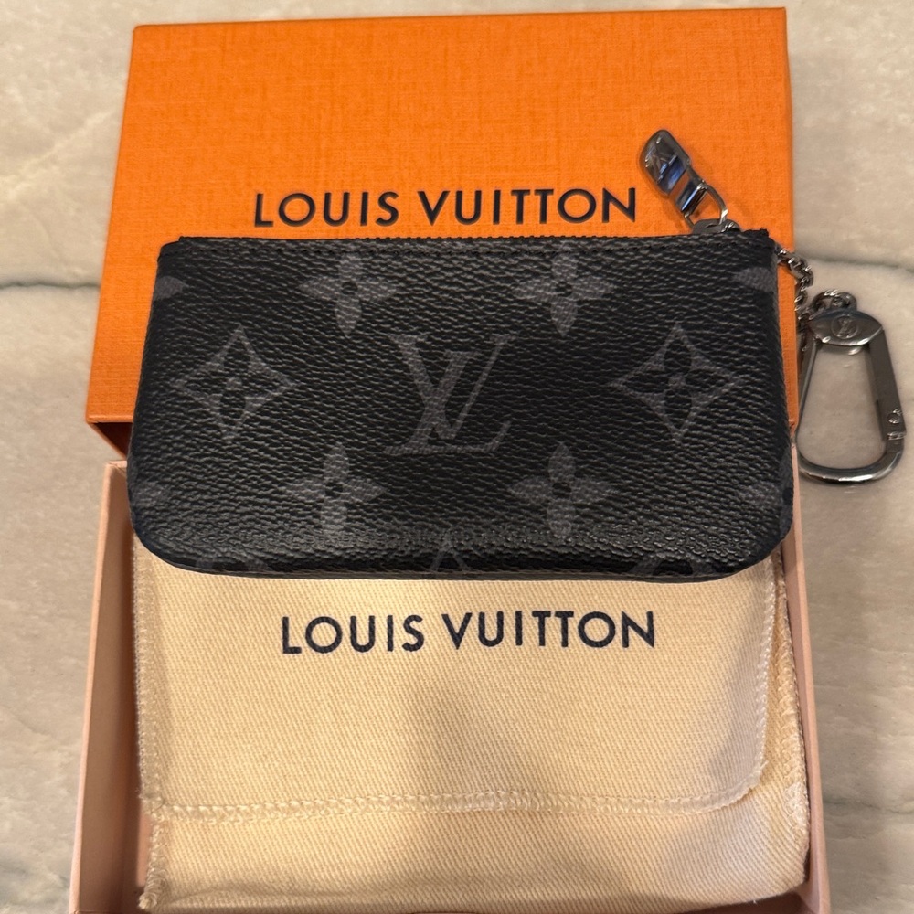 Louis Vuitton Black Monogram Key Pouch with Silver Hardware